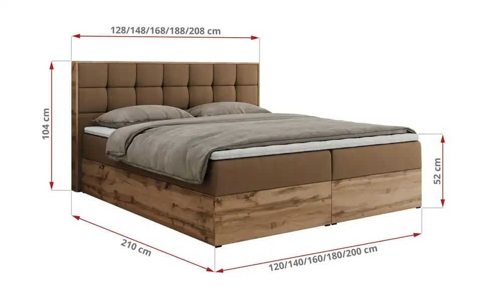 Boxbett Albero 1 mit Bettkasten, Bemaßung