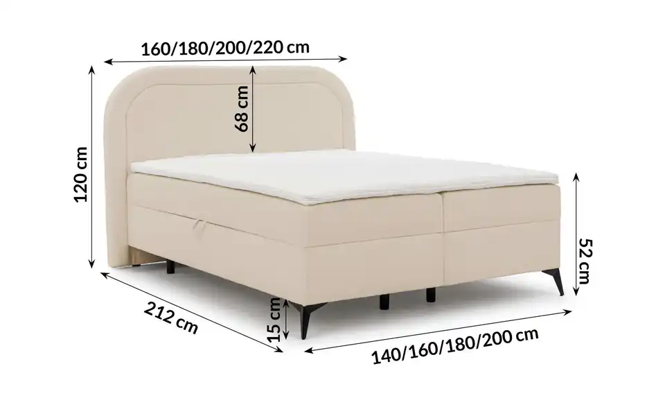 Boxspringbett, Bemaßung