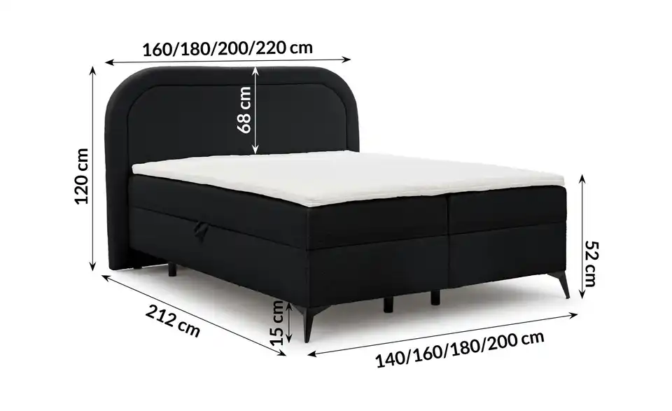 Boxspringbett, Bemaßung