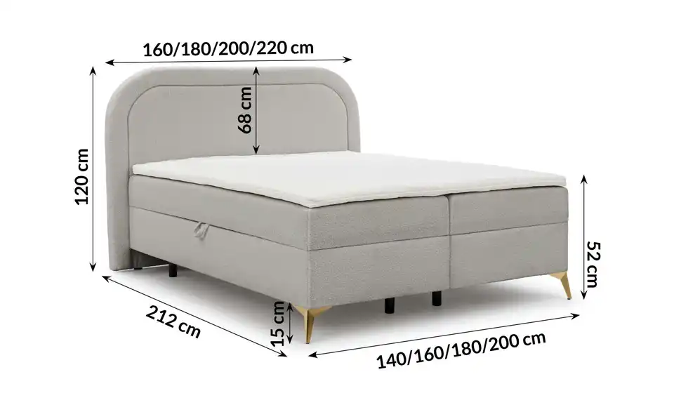 Boxspringbett, Bemaßung