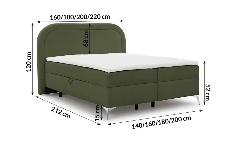 Boxspringbett, Bemaßung