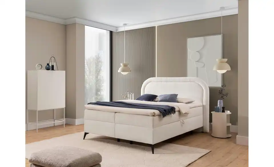 Boxbett Sonna mit Bettkasten, Bouclé-Stoff, in Wohnsituation