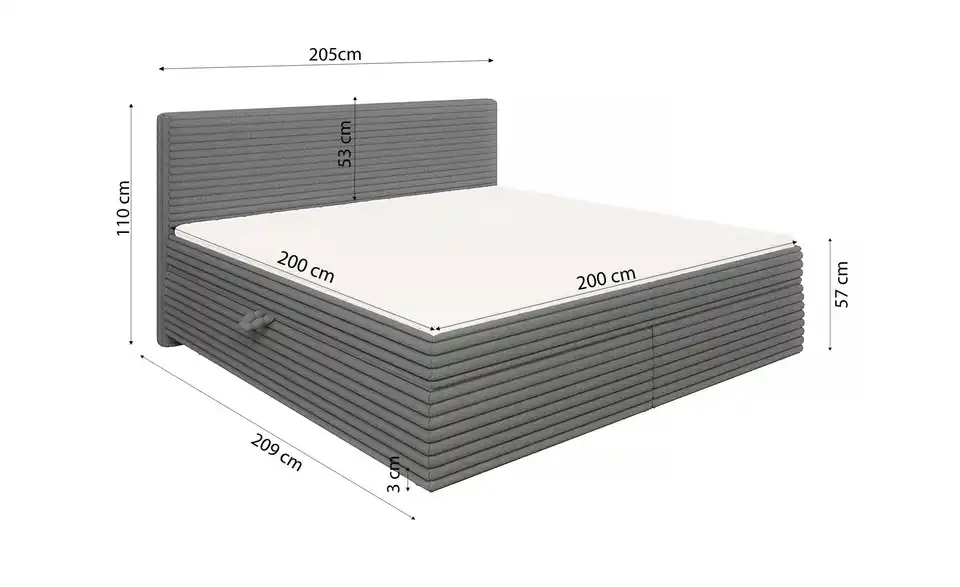 Boxspringbett, Bemaßung