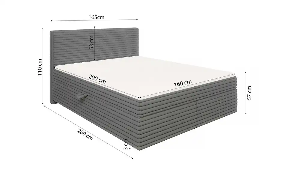Boxspringbett, Bemaßung