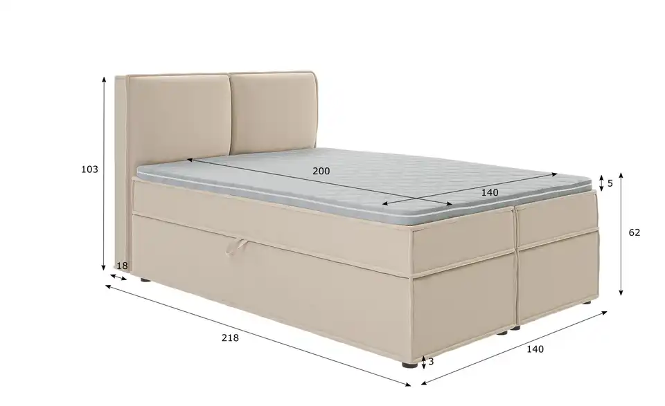 Boxspringbett, Bemaßung