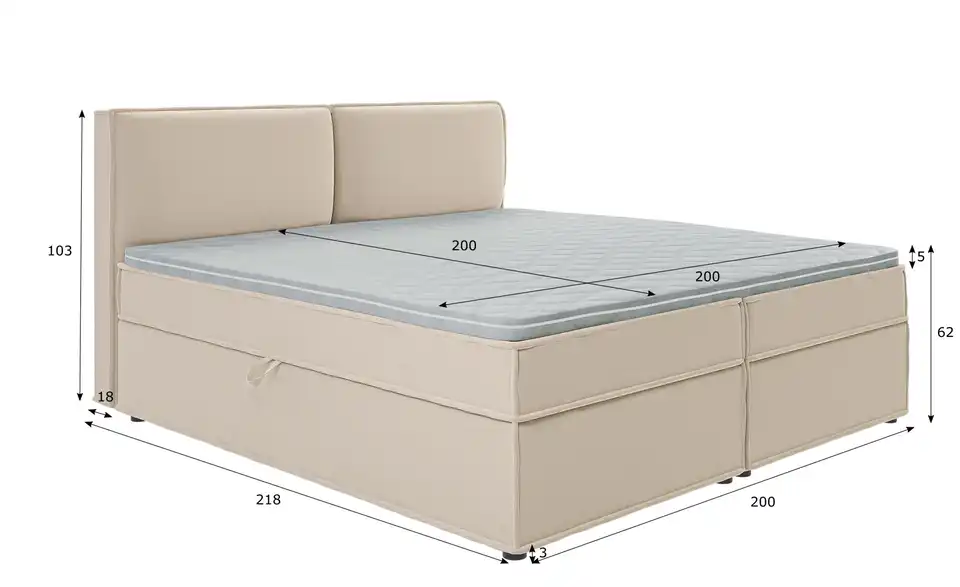 Boxspringbett, Bemaßung