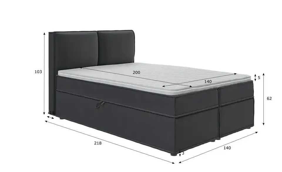 Boxspringbett, Bemaßung