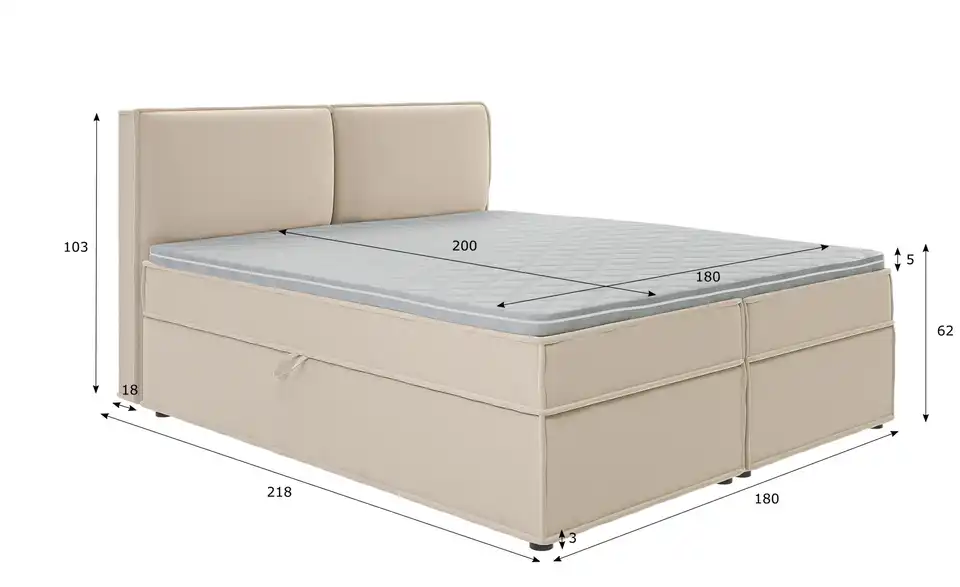 Boxspringbett, Bemaßung