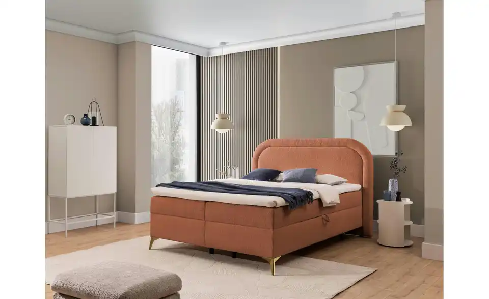 Boxbett Sonna mit Bettkasten, Bouclé-Stoff, in Wohnsituation