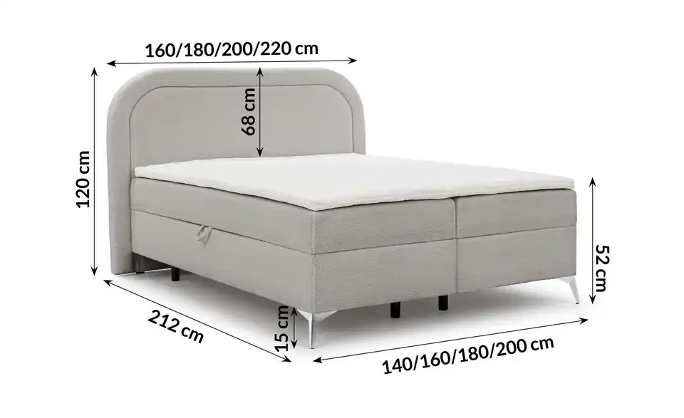 Boxspringbett, Bemaßung