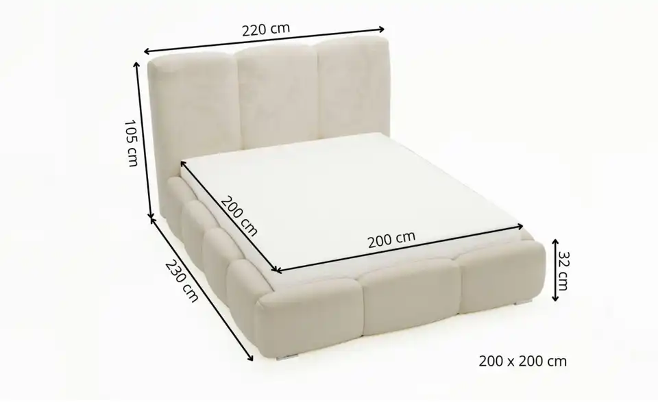 Polsterbett, Bemaßung