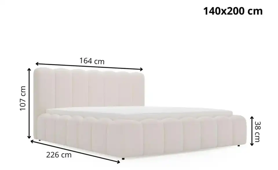 Polsterbett Smile mit Stauraum, Bemaßung
