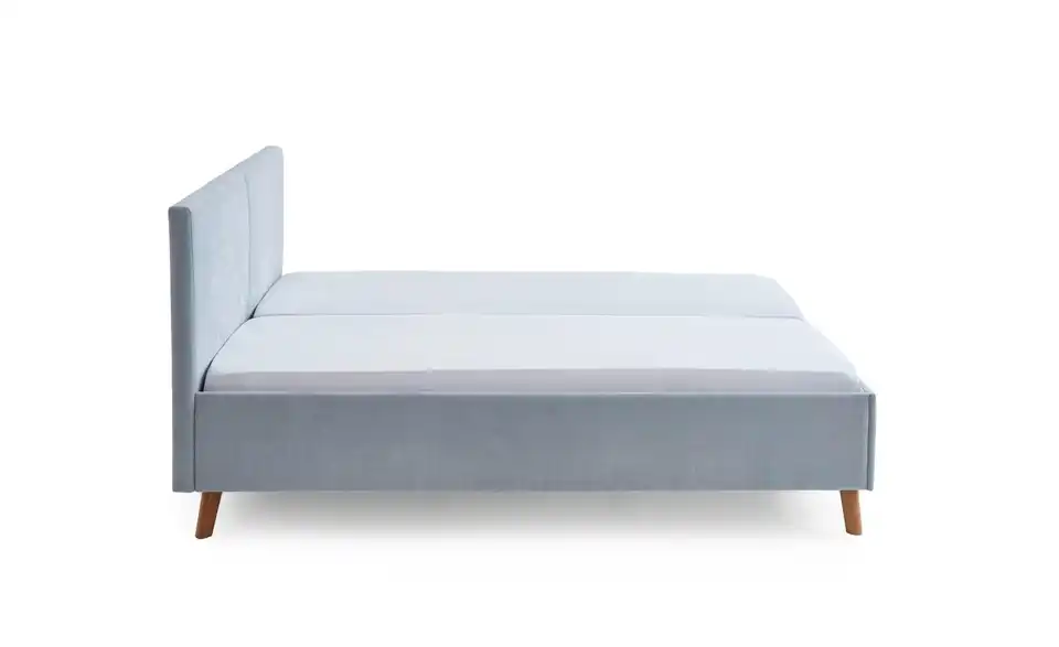 Polsterbett Piano in hellblau, Profilansicht