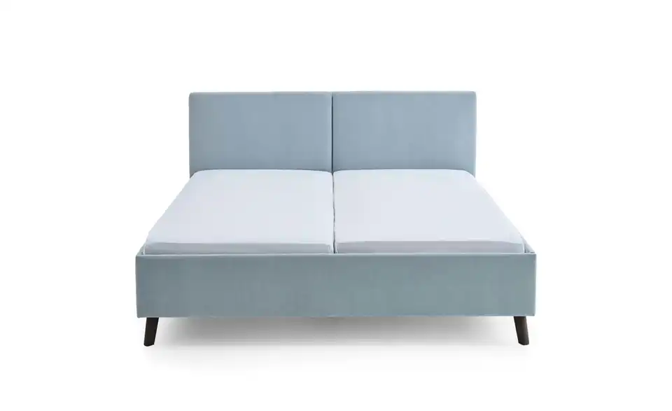 Polsterbett Piano in hellblau, Frontansicht