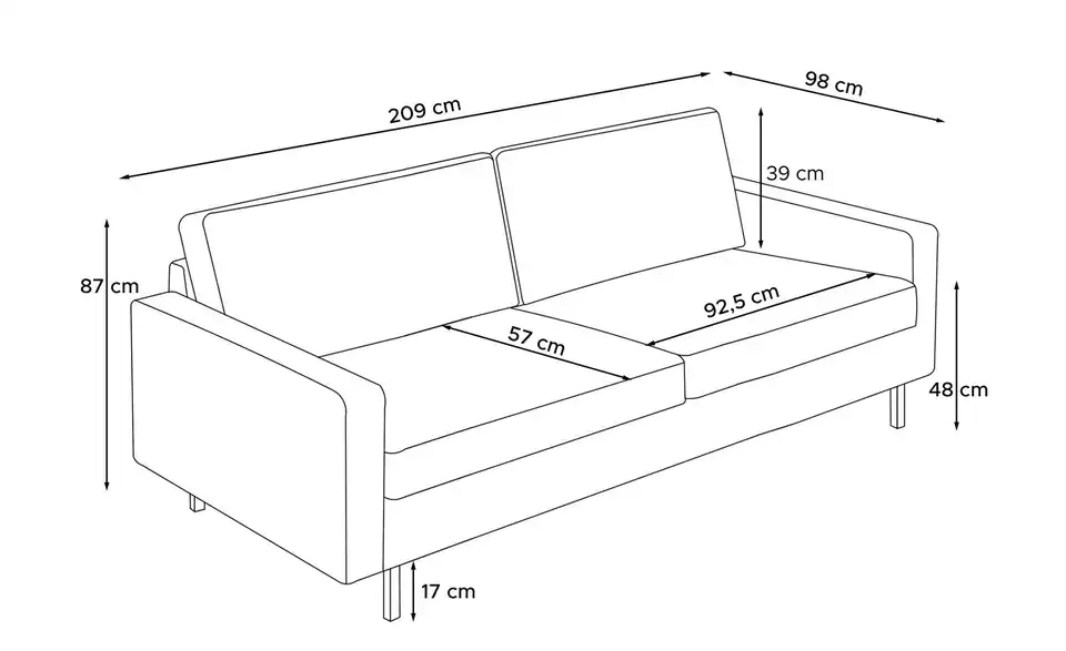 KONSIMO Einzelsofa, Bemaßung