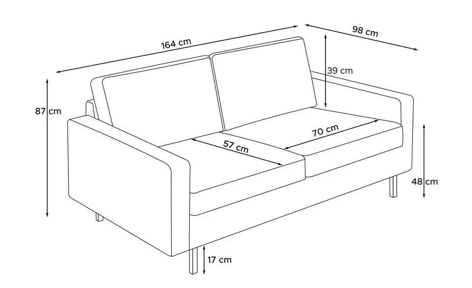 KONSIMO Einzelsofa, Bemaßung