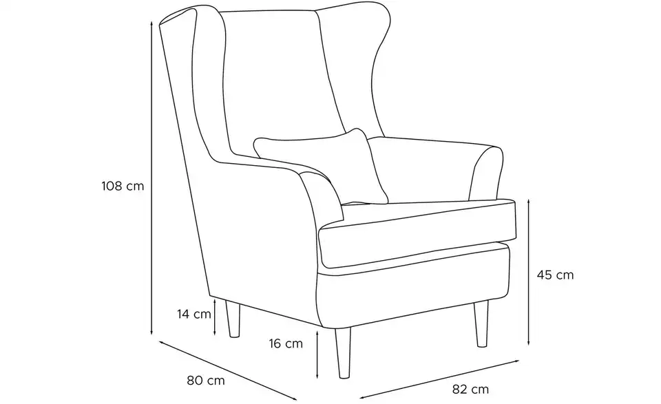 KONSIMO Ohrensessel, Bemaßung
