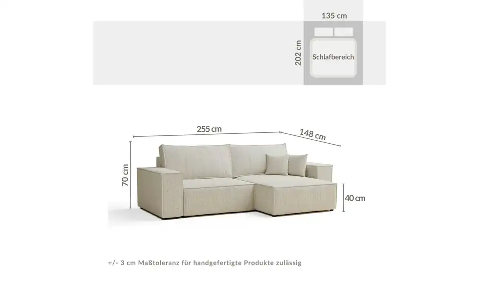Ecksofa, Bemaßung