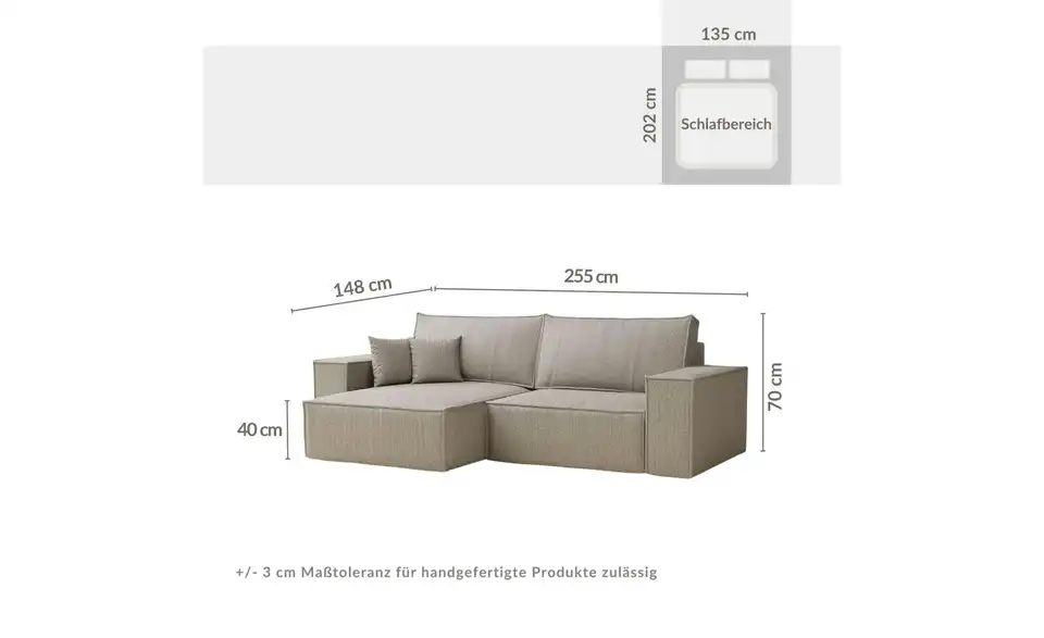 Ecksofa, Bemaßung