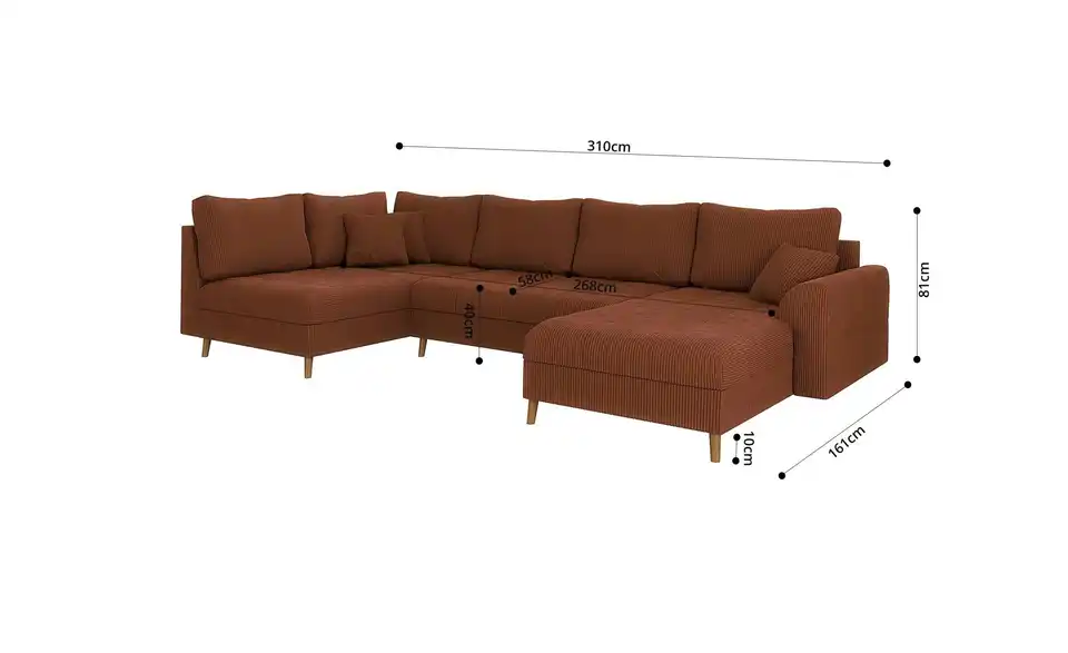 Wohnlandschaft mit Hocker, Bemaßung