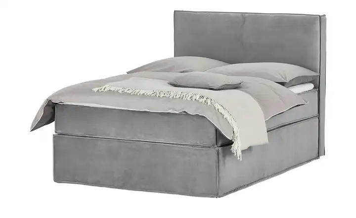 Boxi Boxspringbett 140 x 200 cm Boxi Urban Hellgrau 140 cm H2 Kaltschaumkern Samt
