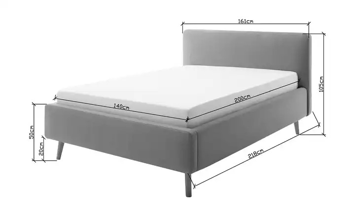 Polsterbett Mattis Türkis Webstoff grob 140 cm ohne Bettkasten