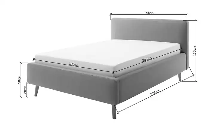 Polsterbett Mattis Eisblau Webstoff fein 120 cm ohne Bettkasten