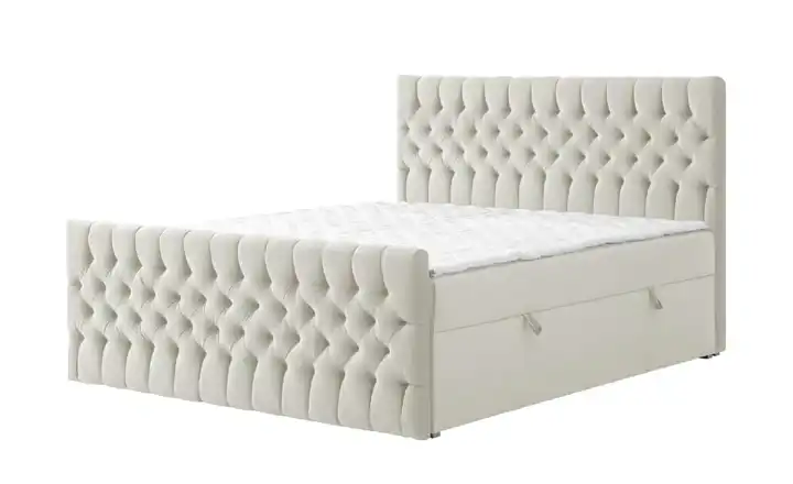 Boxbett mit Bettkasten und Fußteil Belek King Creme 180 cm