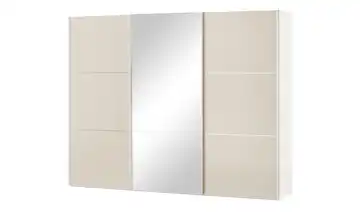 Schwebetürenschrank Ensenso Glas Weiß, Sand Spiegel 298 cm