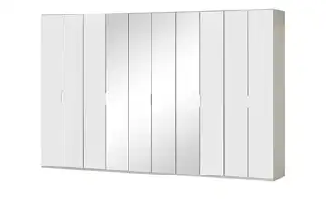 Wohnwert Falttürenschrank  Forum Spiegel / Weiß 375 cm 216 cm 3 Außenpaneele je Seite abgesetzt