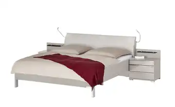 Bettanlage Beda mit Nachtschrankpaneel und LED-Beleuchtung Hellgrau