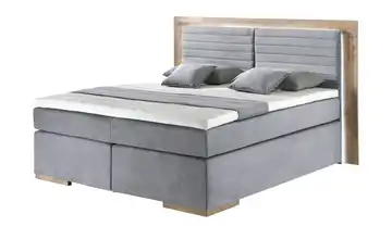 uno Massivholz-Boxspringbett mit LED-Beleuchtung Marlow 180 cm H2 & H3 Kaltschaumkern Hellgrau