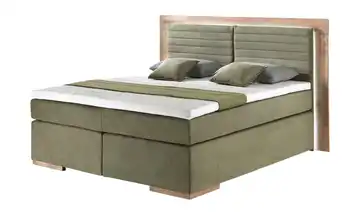 uno Massivholz-Boxspringbett mit LED-Beleuchtung Marlow 160 cm H2 & H3 Kaltschaumkern Olivgrün