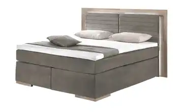 uno Massivholz-Boxspringbett mit LED-Beleuchtung Marlow 2 Taupe, Braun 180 cm H2 Kaltschaumkern