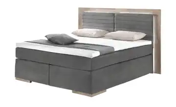 uno Massivholz-Boxspringbett mit LED-Beleuchtung Marlow 2 200 cm H3 Kaltschaumkern Grau