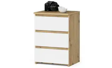 Nachttisch mit 3 Schubladen Carlo Eiche Artisan (Nachbildung), Weiß