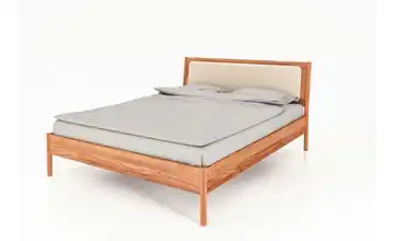 Massivholzbett mit gepolstertem Kopfteil Greta Kernbuche, Beige 200 cm 160 cm