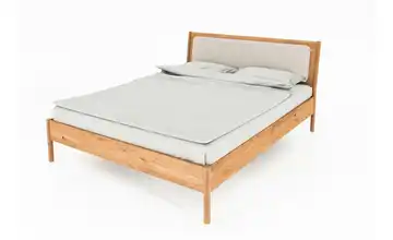 Massivholzbett mit gepolstertem Kopfteil Greta Wildeiche, Beige 200 cm 80 cm