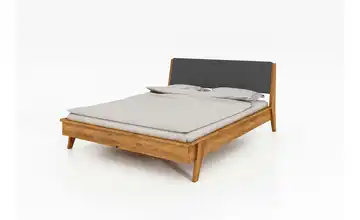 Massivholzbett mit gepolstertem Kopfteil Hugo Wildeiche, Anthrazit 210 cm 140 cm