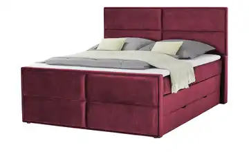 uno Boxspringbett mit Stauraum Croco Bordeauxrot 180 cm mit Silverlife-Topperbezug H3