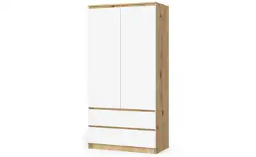 Drehtürenschrank mit 2 Schubladen Oda Eiche Artisan (Nachbildung), Weiß