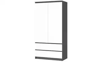 Drehtürenschrank mit 2 Schubladen Oda Graphit, Weiß