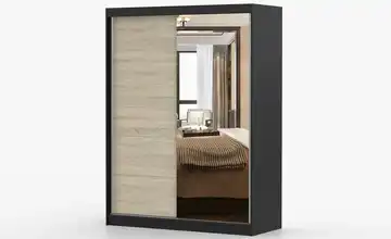 Schwebetürenschrank 2-türig Vista Schwarz, Eiche Sonoma