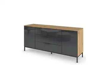 Sideboard Basaltgrau, Eiche Artisan (Nachbildung) Front: Glas, Oberboden: Dekor Graphit