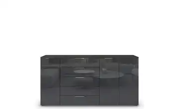 Sideboard Graphit Basaltgrau, Graphit Front: Glas, Oberboden: Dekor verchromt