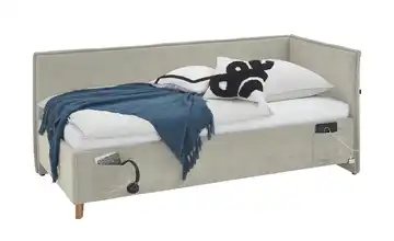 Polsterbettgestell mit trendiger Kederumrahmung Beige Mit Rückenteil 90 cm Ohne Lattenrahmen & Bettkasten