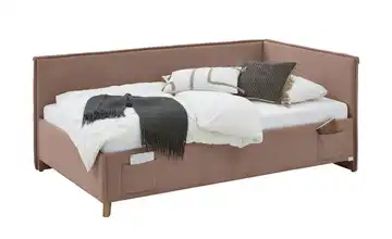 Polsterbett mit trendiger Kederumrahmung Fun 90 cm Ohne Lattenrahmen & Bettkasten Rosa Mit Rückenteil