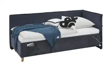 Polsterbett mit trendiger Kederumrahmung Fun 90 cm Ohne Lattenrahmen & Bettkasten Dunkelblau Mit Rückenteil