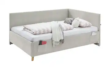 Polsterbettgestell mit USB-Anschluss Beige Mit Rückenteil 140 cm Ohne Lattenrahmen & Bettkasten
