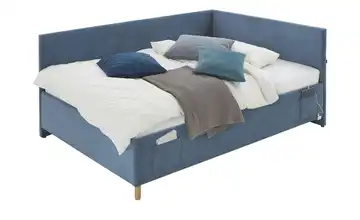 Polsterbettgestell mit USB-Anschluss Blau Mit Rückenteil 140 cm Ohne Lattenrahmen & Bettkasten